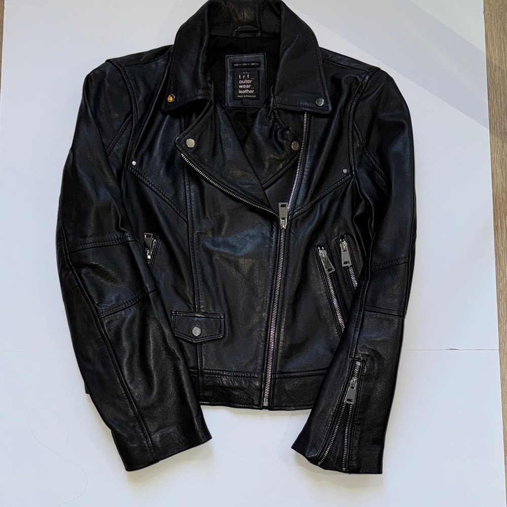 Zara Black Leather Biker Jacket